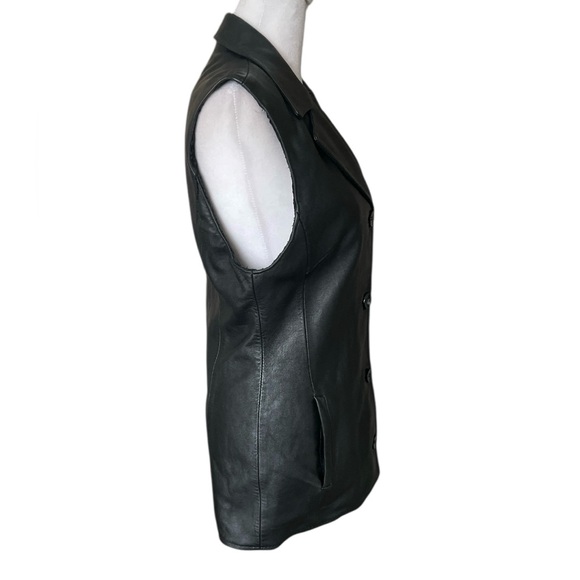 Vintage 100% Leather Black Vest Size L - Picture 3 of 9